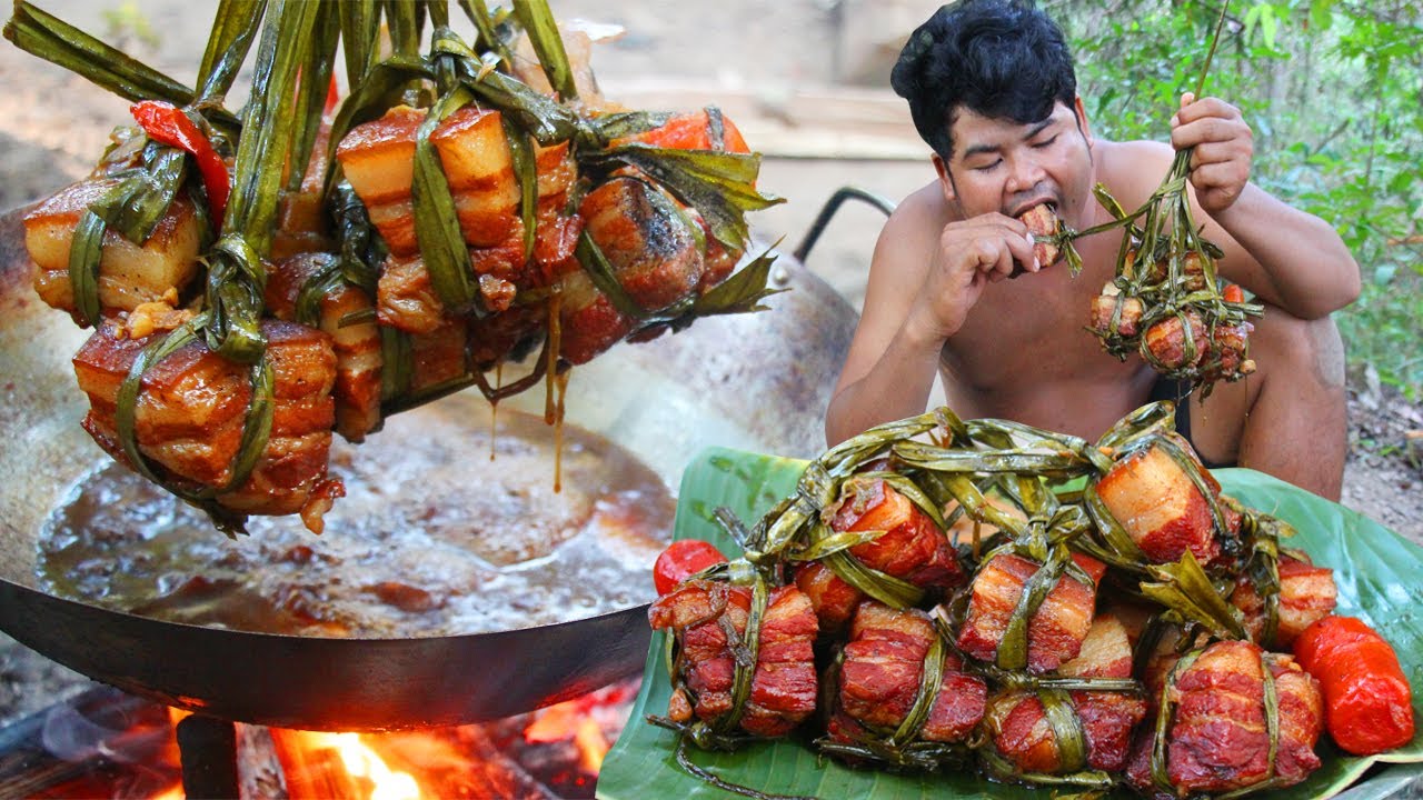 Cooking Pork Meat Belly Recipe Eating Delicious - Braised Pork Belly in Fry Pan Jamaican Food Style