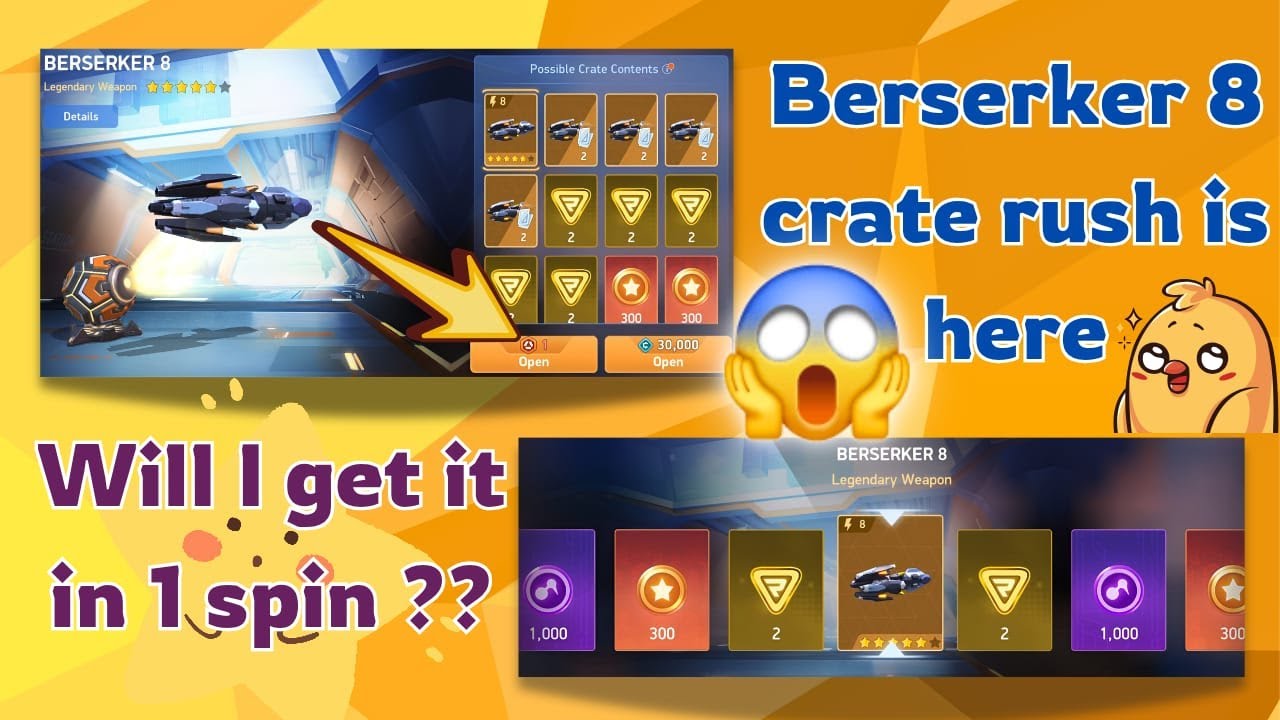 Berserker 8 Crate Rush 😱 | Got Legendary Weapon in Just 2 Spins?! 🔥 Mech Arena #mecharena