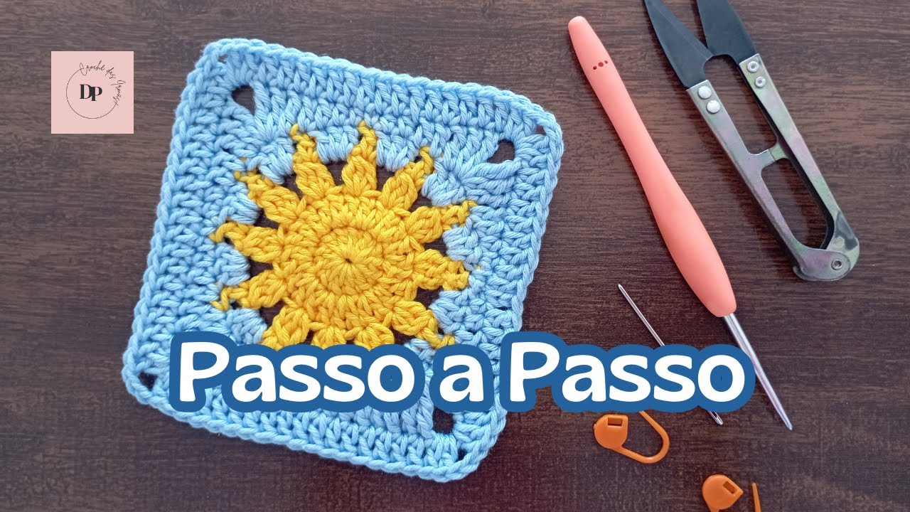 Quadradinho de crochê Sol passo a passo!