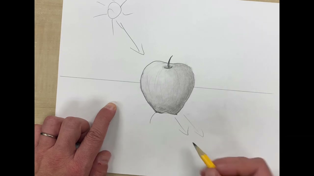 Dessin d'une pomme à partir d'une forme géométrique (avec les ombrages)
