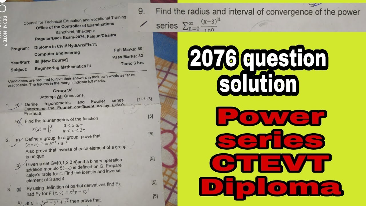 CTEVT Diploma 2076 question solution || Power series 3rd Semester Math Exam paper Solution in Nepali