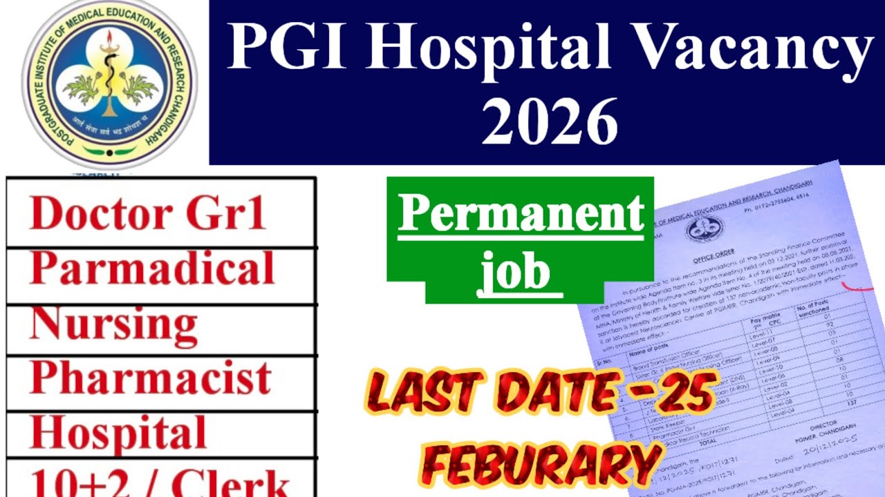 PGI NURSING & PHARMACIST PERMANENT VACANCY 2026 // PGI PARMADICAL STAFF BHARTI January 6, 2026