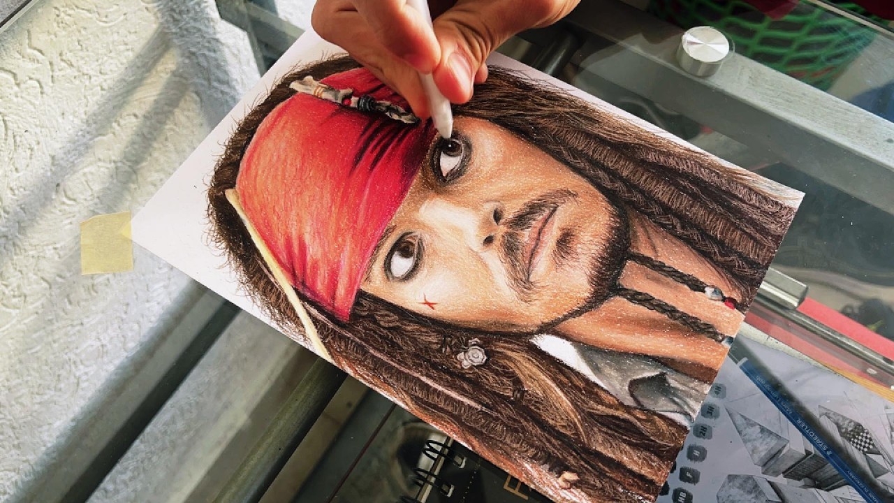 Dibujando a Jack Sparrow de Piratas del Caribe - proceso de coloreado - Timelapse