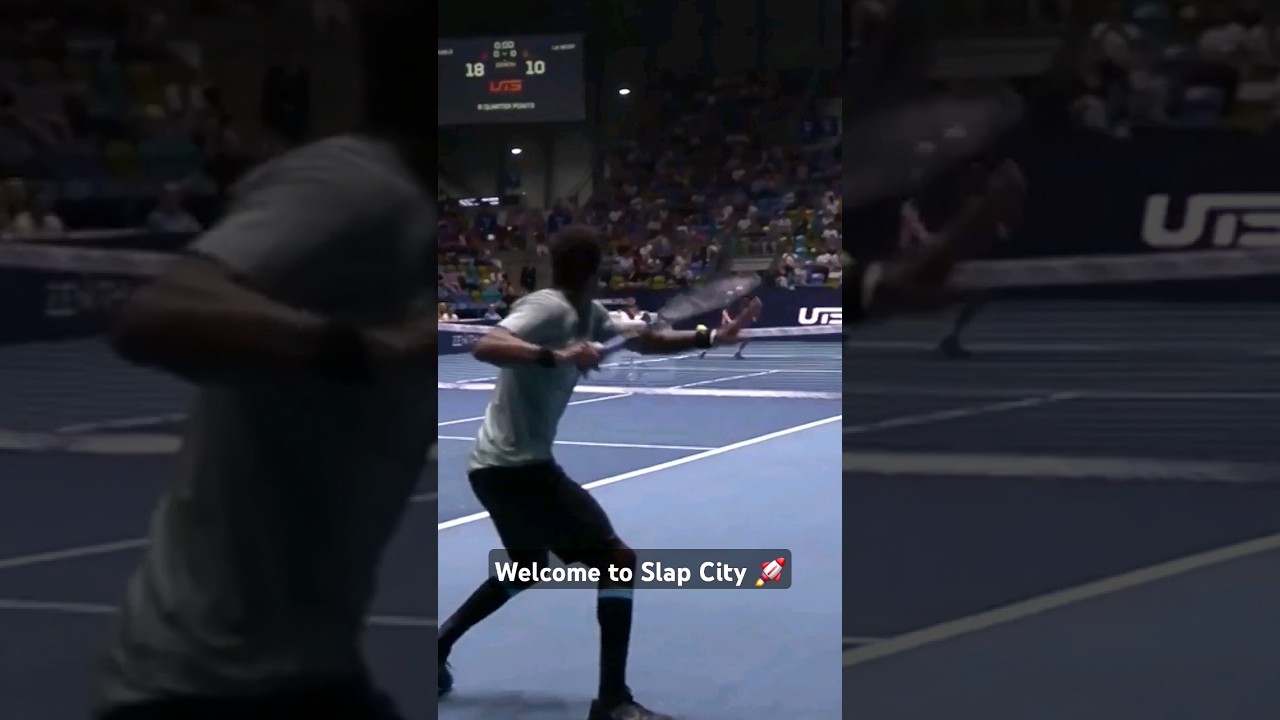 Ga&euml;l Monfils Insane return winner and dancing skills at the @ultimatetennisshowdown1774 #tennis