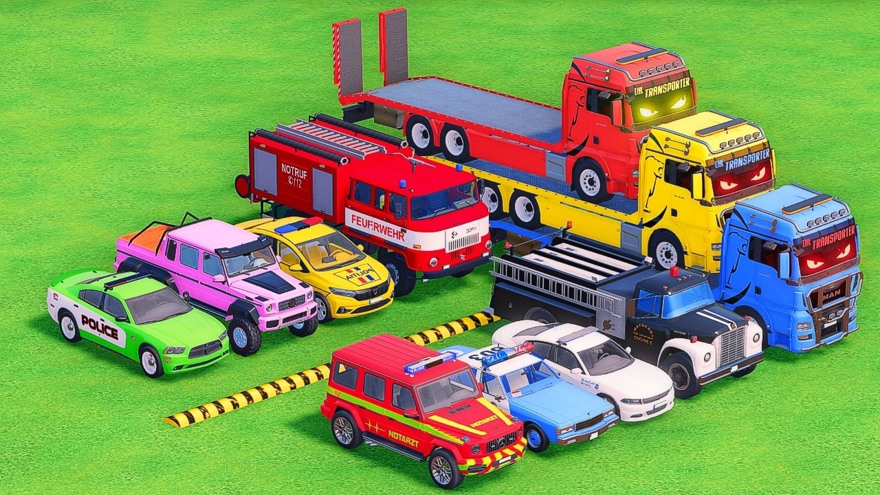 TRANSPORTING POLICE CARS, FIRE TRUCK & AMBULANCE WITH COLORFUL TRAIN | FARMING SIMULATOR 22 #002