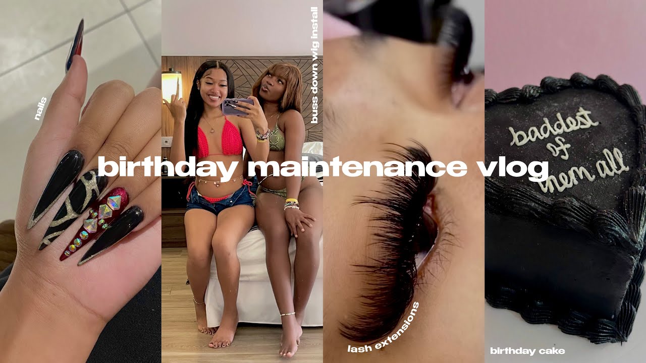 birthday maintenance vlog (wig install, waxing, nails, lashes, cake, shopping, new iphone + more)