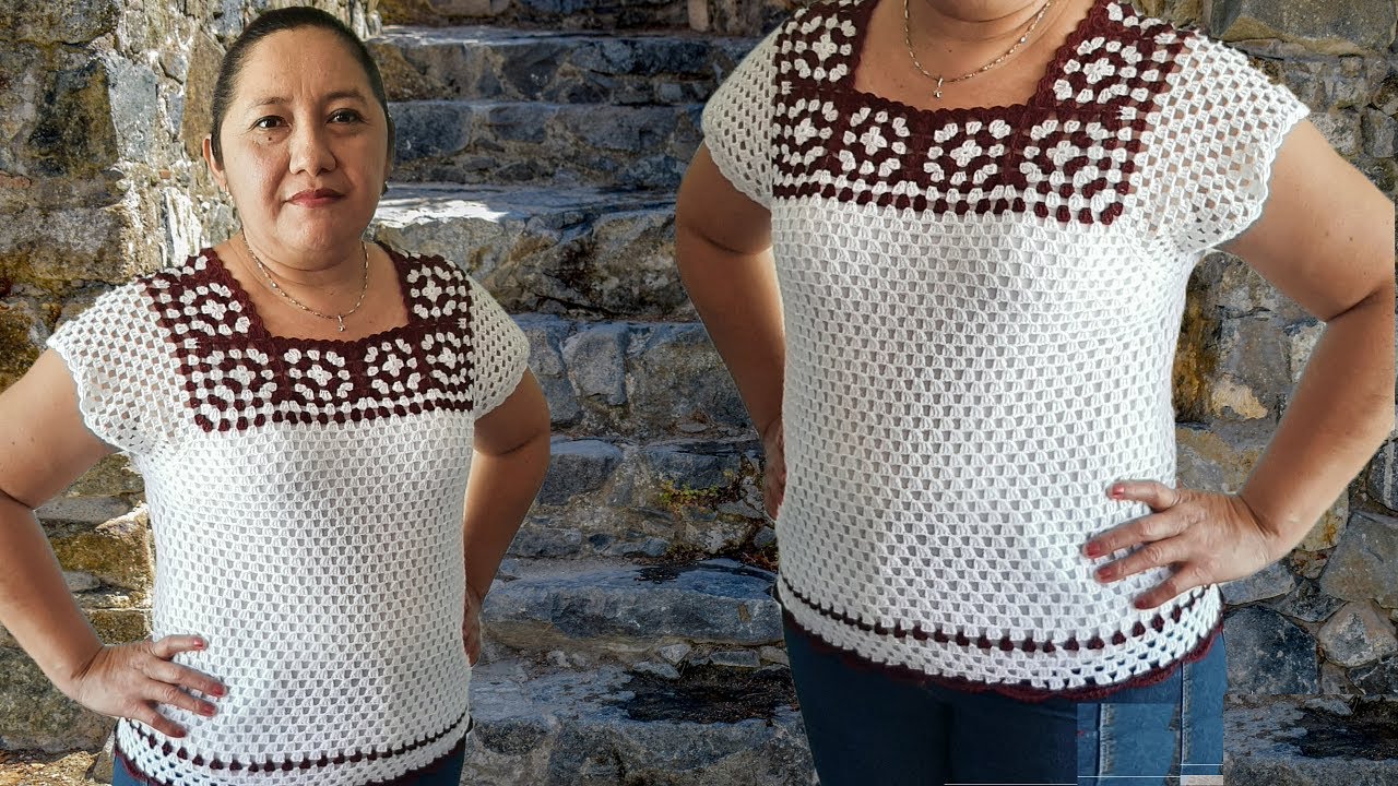Blusa calada y cuadros básicos a crochet.