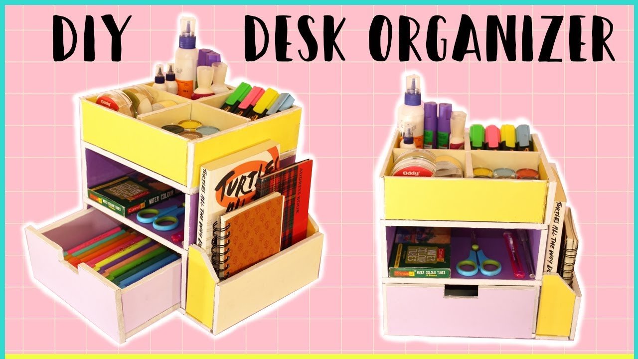 How to make CARDBOARD DESK ORGANIZER - with templates | DIY Storage Organizer