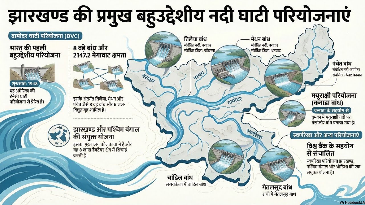 झारखण्ड की बहुउद्देशीय नदी घाटी परियोजनाएँ।।Multipurpose river valley projects of Jharkhand