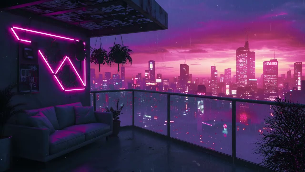 1990s Lofi City Vibes 🌂 Cozy Balcony Ambience with Rain Sounds 🎼 Timeless Lofi Chill Live