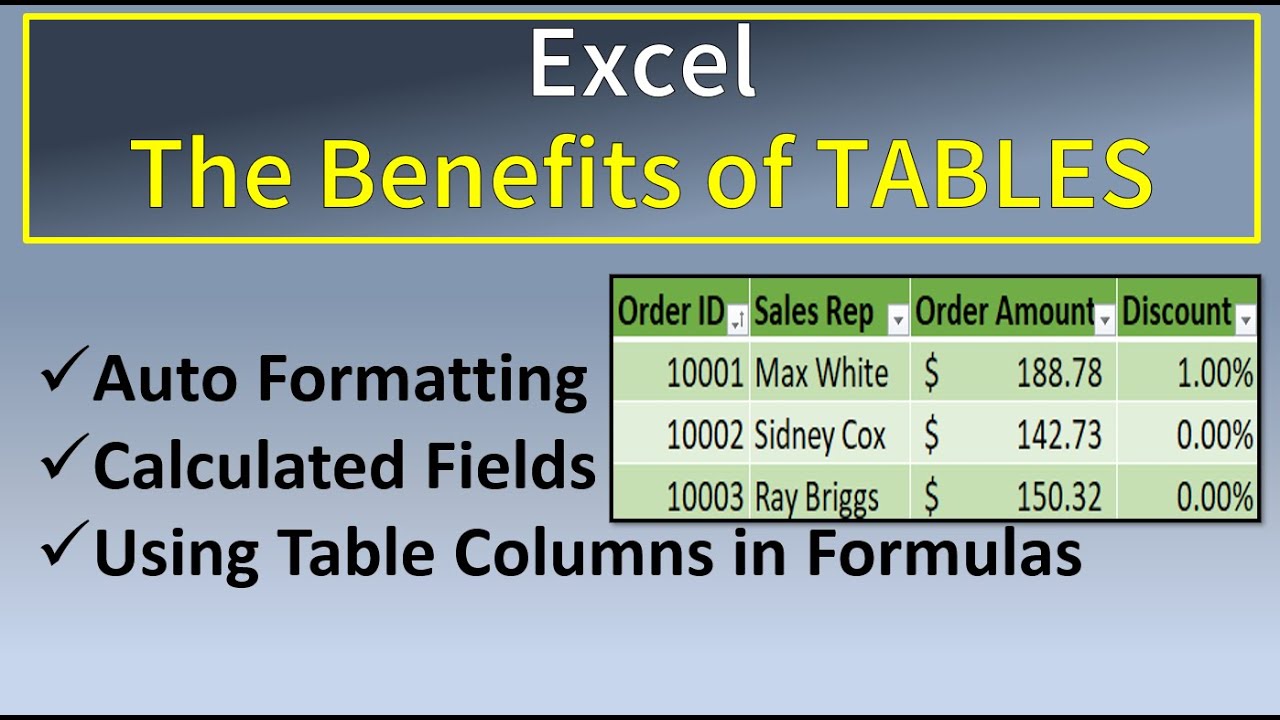 Excel Table Benefits