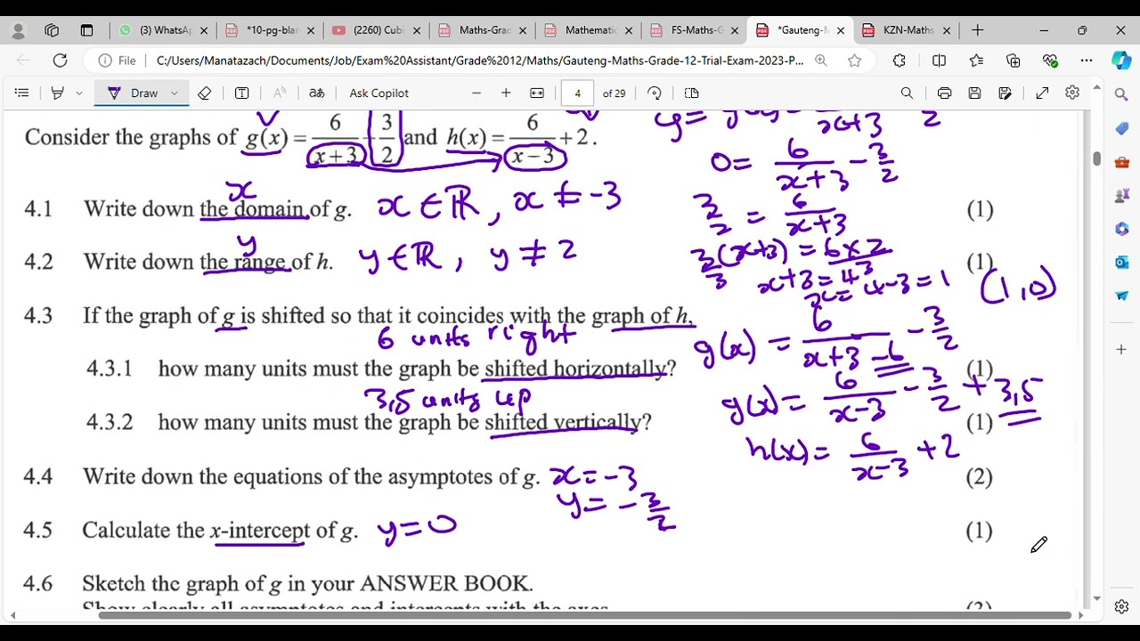 Grade 12 Hyperbola functions Trial Exam Question FROM FIRST PRINCIPLES