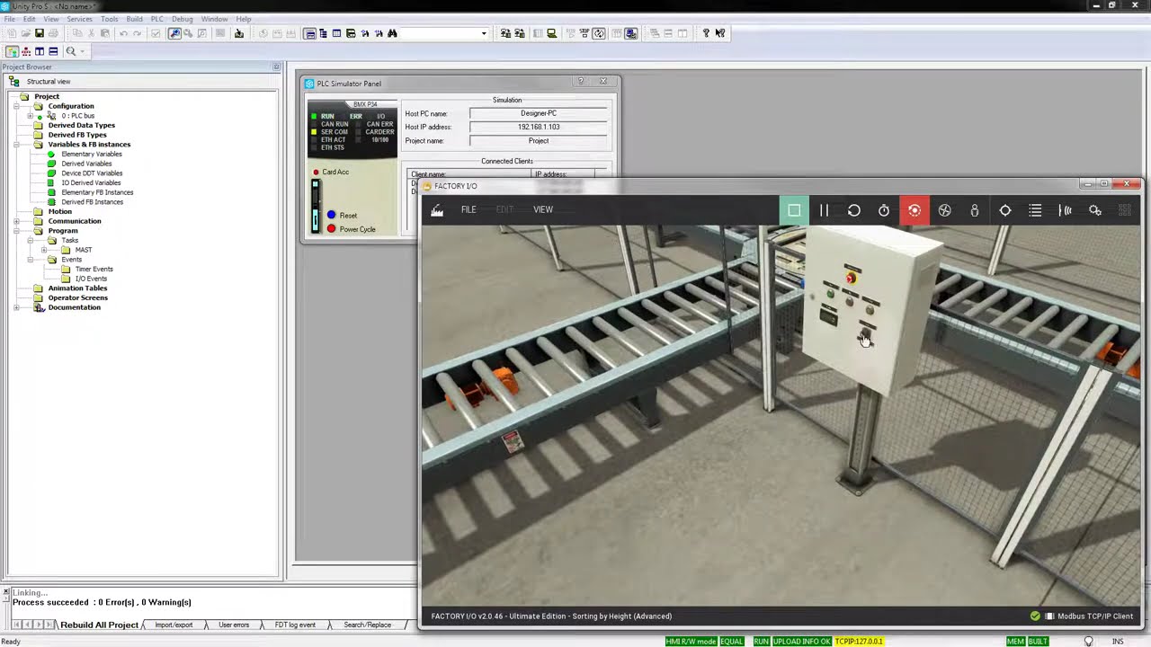 Schneider Unity Pro controlling FACTORY I O