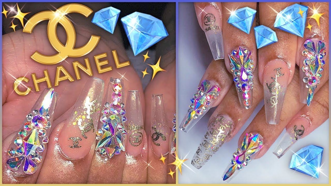 💎 Chanel Logo Clear Glass Acrylic Bling Coffin Full Set