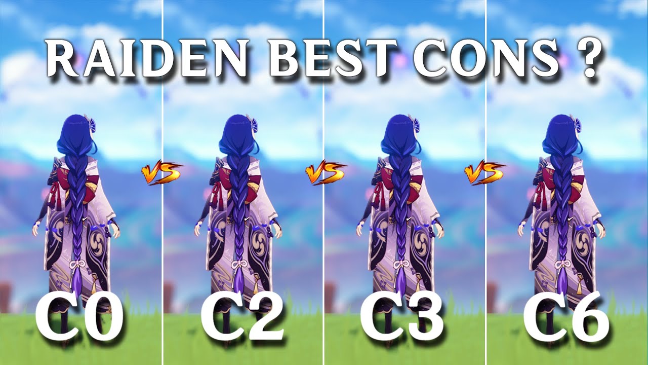 Raiden C0 vs Raiden C2 vs Raiden C3 vs Raiden C6, Constellation comparison (Genshin Impact)