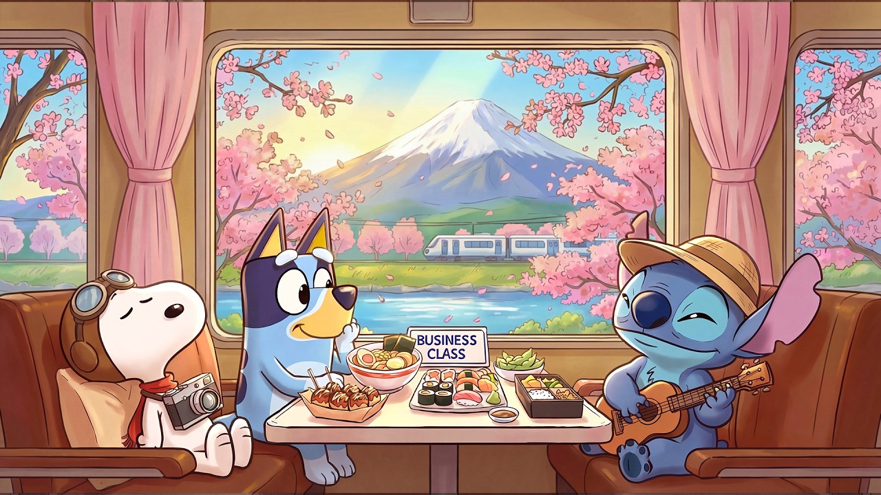 Stitch, Bluey & Snoopy Calm Spring Morning In Japan 🌸 Smooth Jazz Instrumental Music for Study,Relax