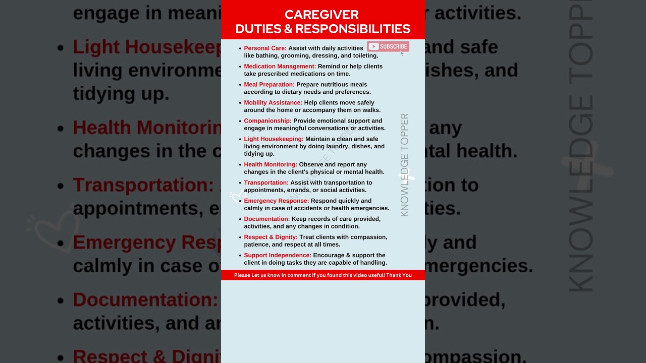 Caregiver Training - Caregiver Duties and Responsibilities