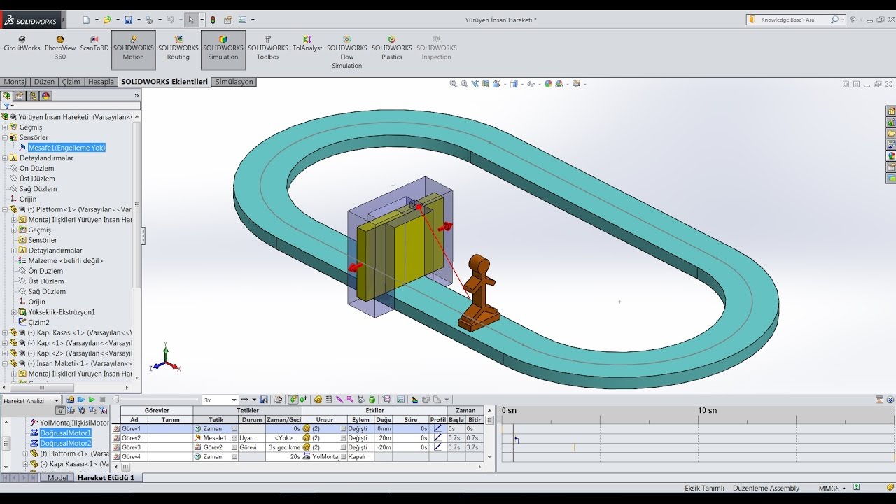 Otomatik Kapı Solidworks Motion Analysis Sensör Ekleme Yolu Takip Etme