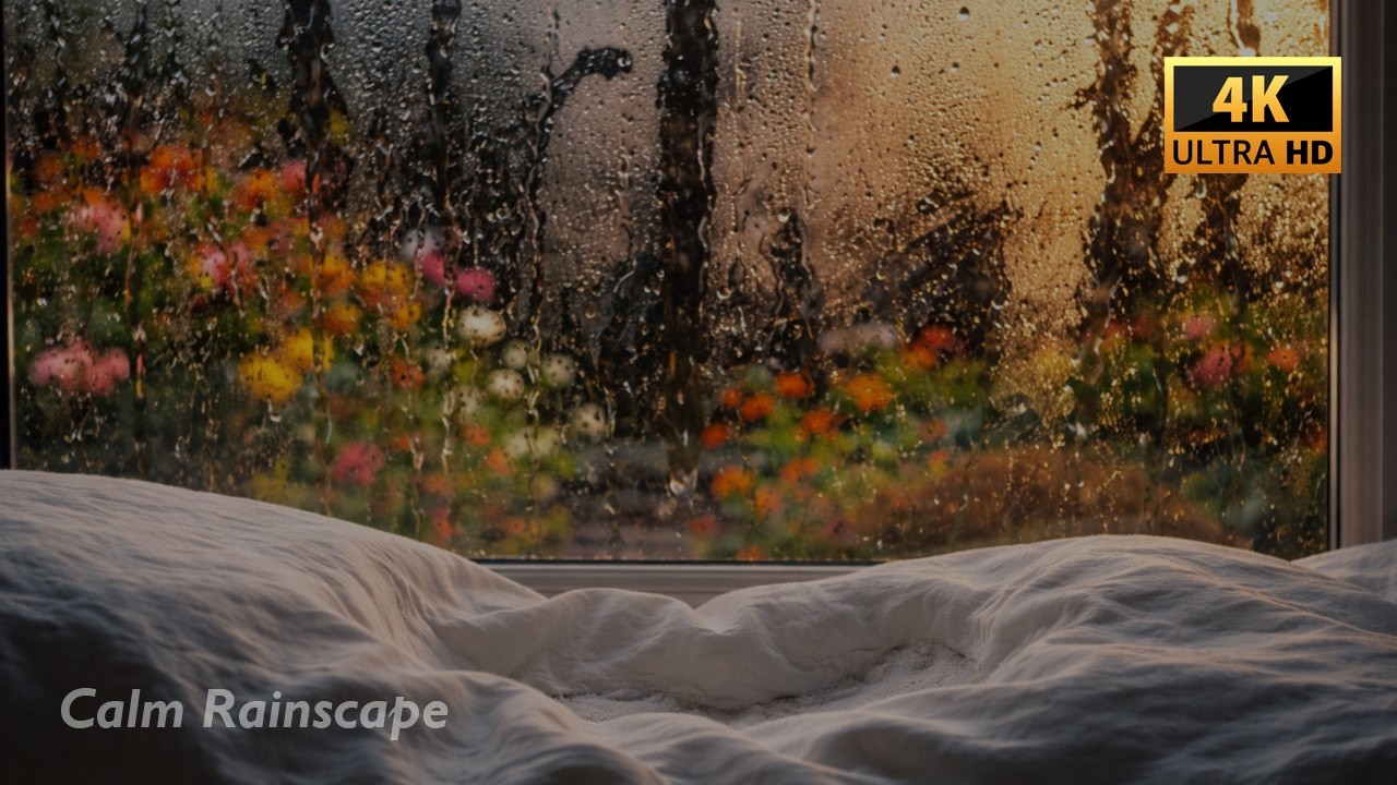 Golden Hour Window Rain Ambiance 🌧️ Heavy Rain Sounds for Deep Sleep & Relaxation (8 Hours)
