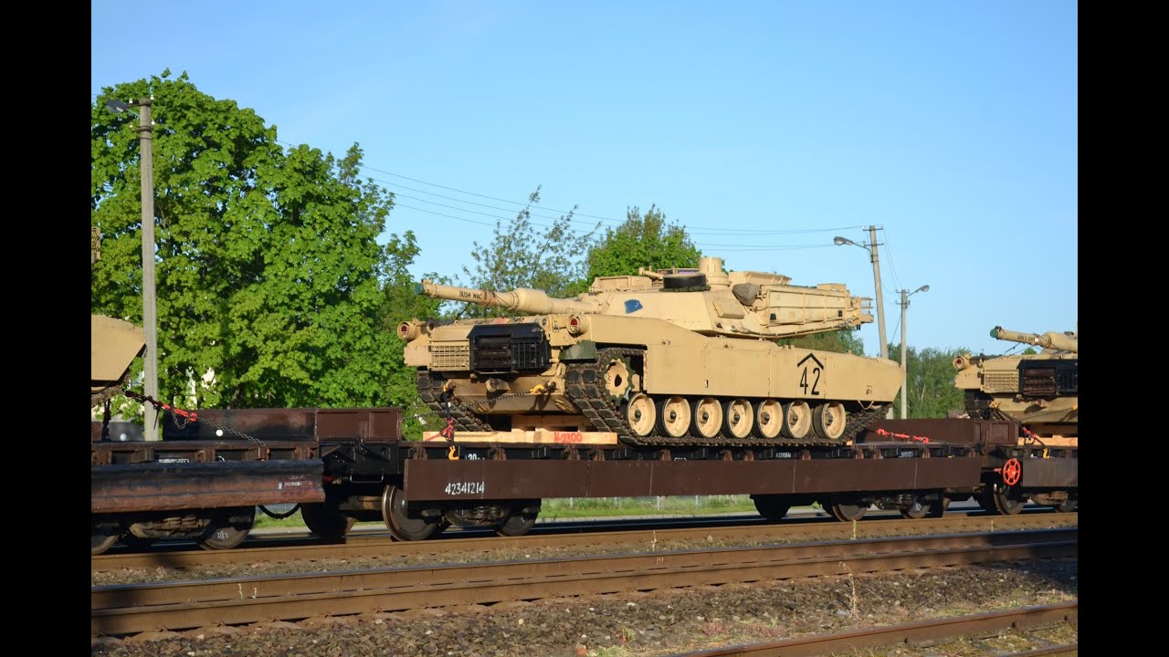 Lithuanian Railways train carrying US military equipment