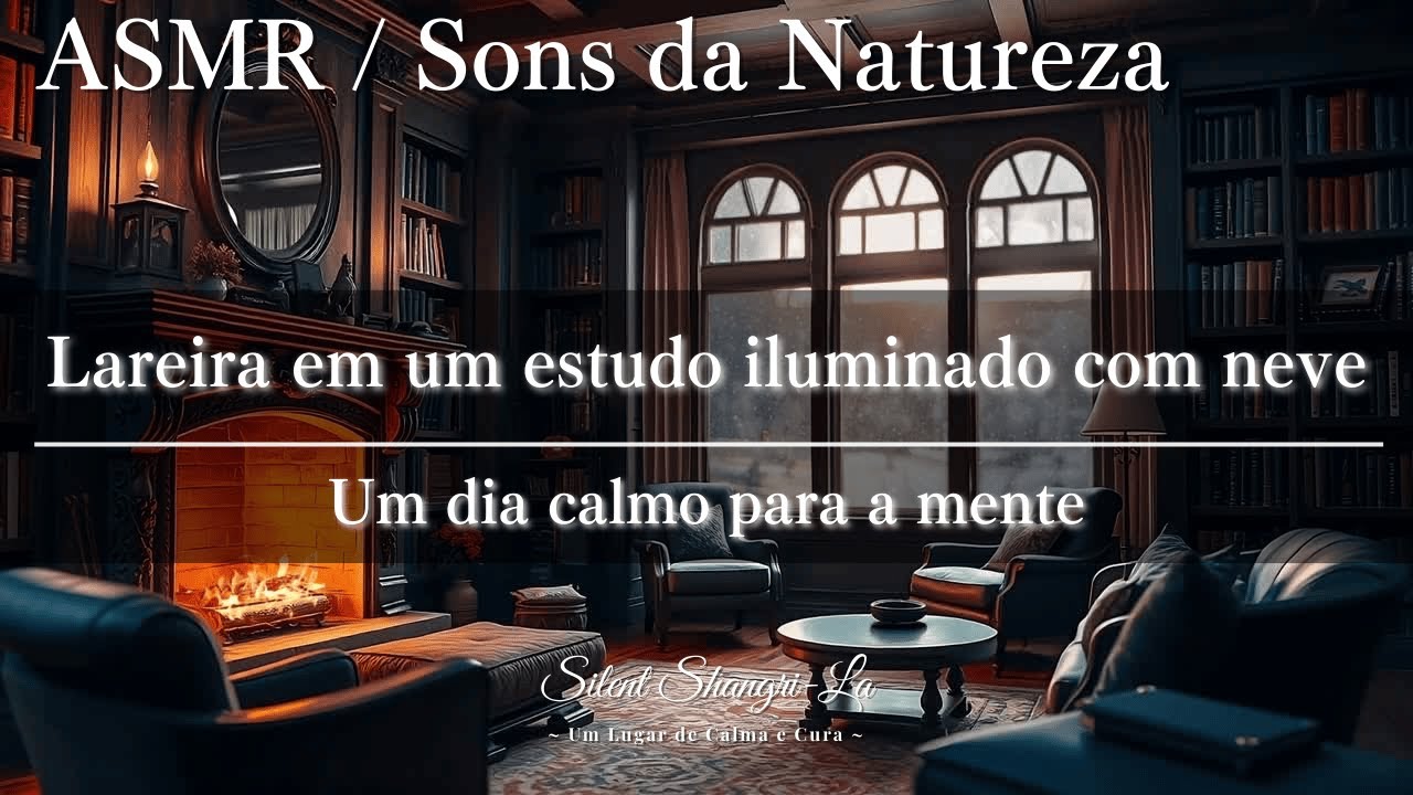 【ASMR】Lareira em um estudo iluminado com neve — Um dia calmo para a mente【Sons da Natureza】