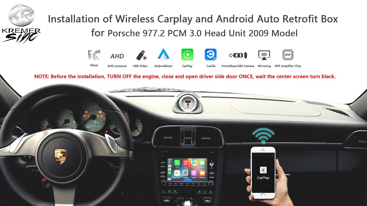 kSmart Box Wireless Carplay Installation for Porsche 997.2 2009 Model PCM3.0 Head Unit