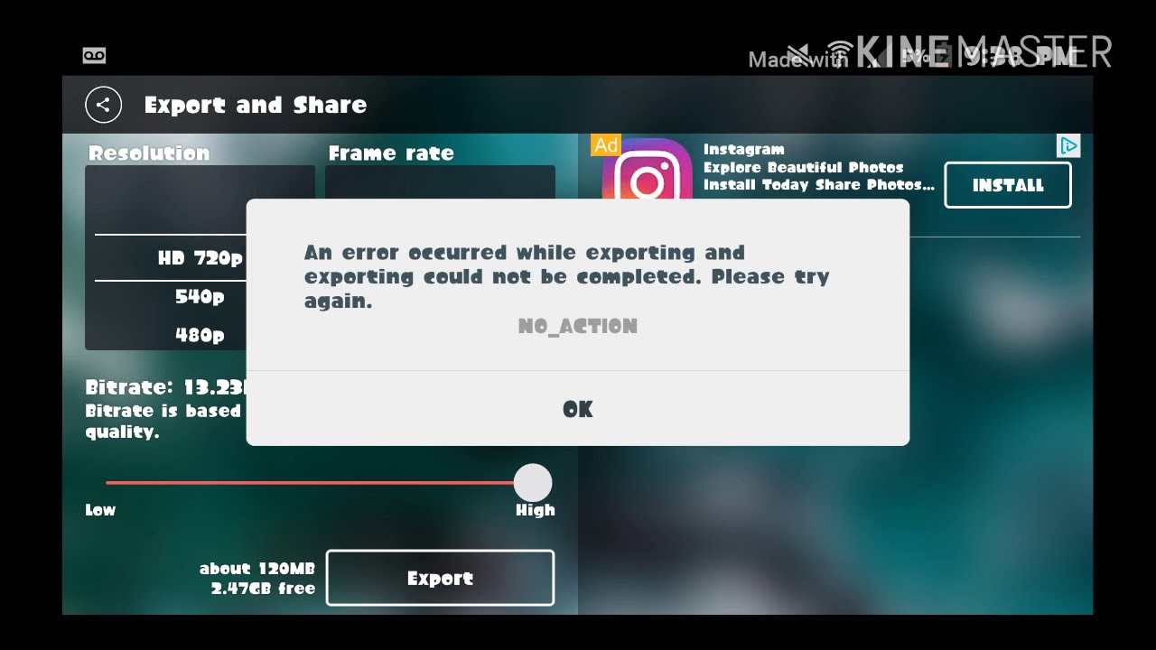 Kinemaster no action error