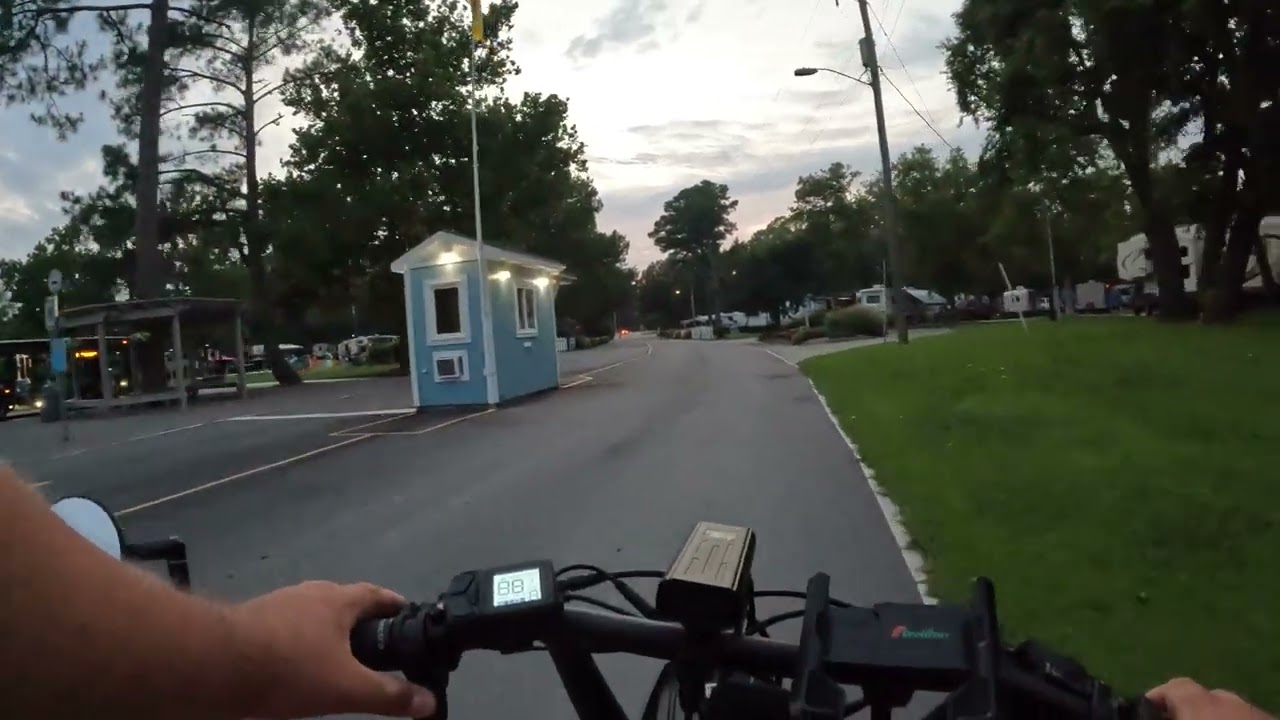 rideing the electra ponto go e bike at vrginia beach koa camgrround 2024