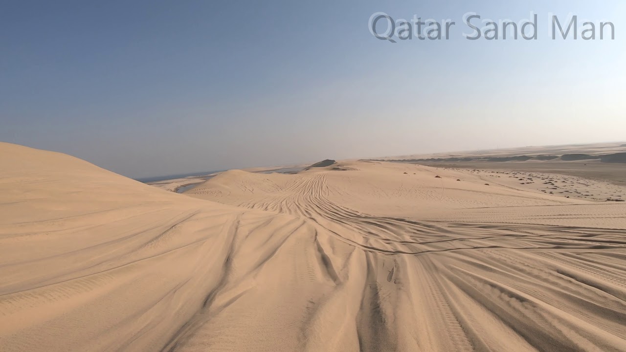 Long  Scenic 4x4 Off road Drive through Sand Dunes in the Qatar Desert. Inland Sea