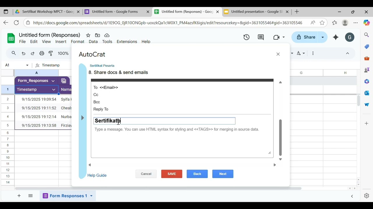  tutorial cara menggunakan Autocrat untuk membuat sertifikat. 