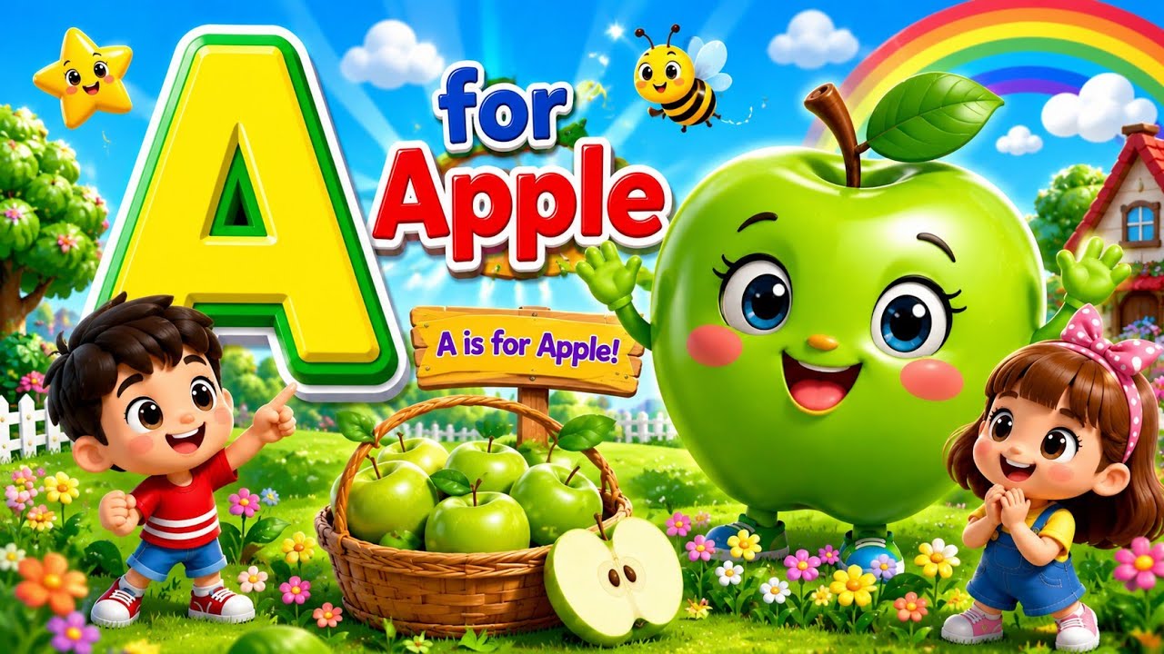A for Apple 🍏 | Learn Letter A with Green Apple | ABC Learning for Kids