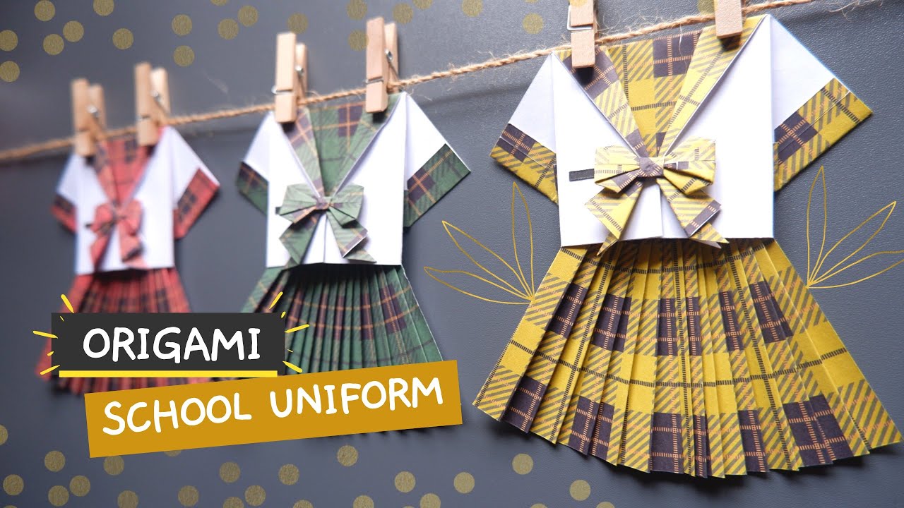 Origami School Uniform with Pleated Skirt and Bow Tie | School Dress