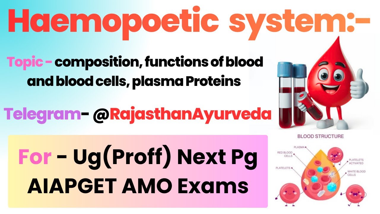 Haemopoetic system: composition, functions of blood and blood cells In Hindi & English l All Exams l