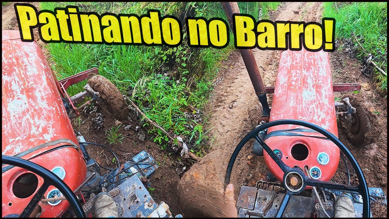 TRATOR PATINOU BONITO NO BARRO! PUXANDO MILHO COM A ESTRADA MOLHADA! MASSEY FERGUSON 85 TURBO!