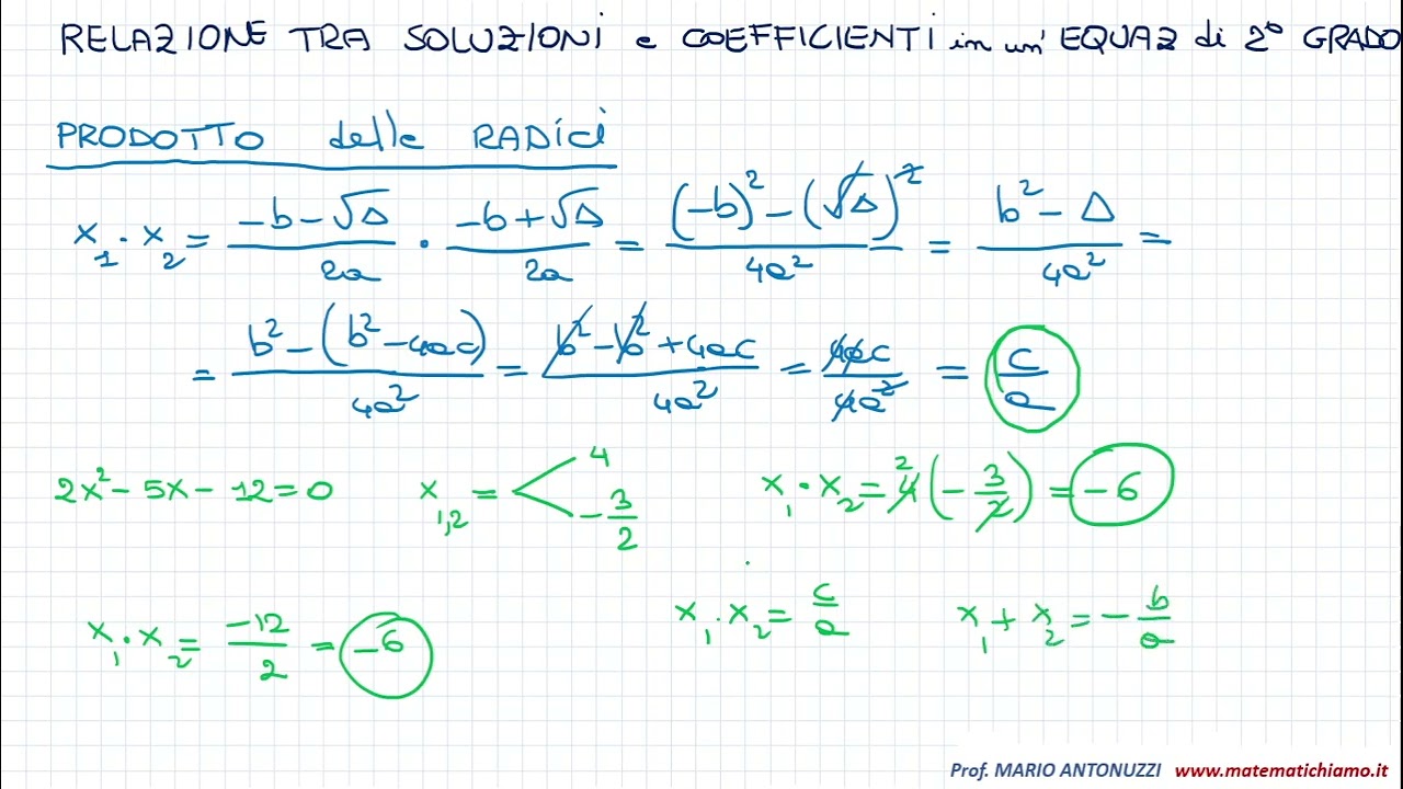 Relazioni tra soluzioni e coefficienti
