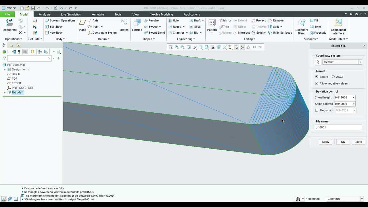 ENGR10 Creo - Smooth Curved Faces for STL Files