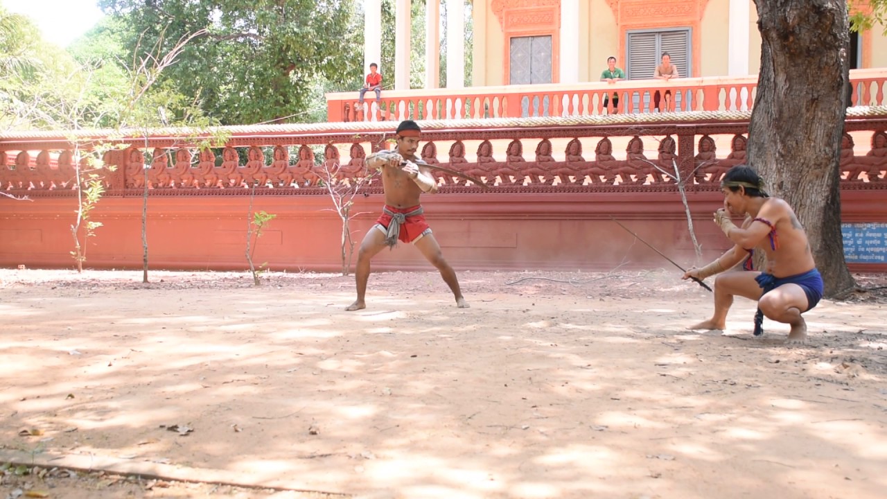 Tranditional Bokator Khmer Sword fighting at Pagoda