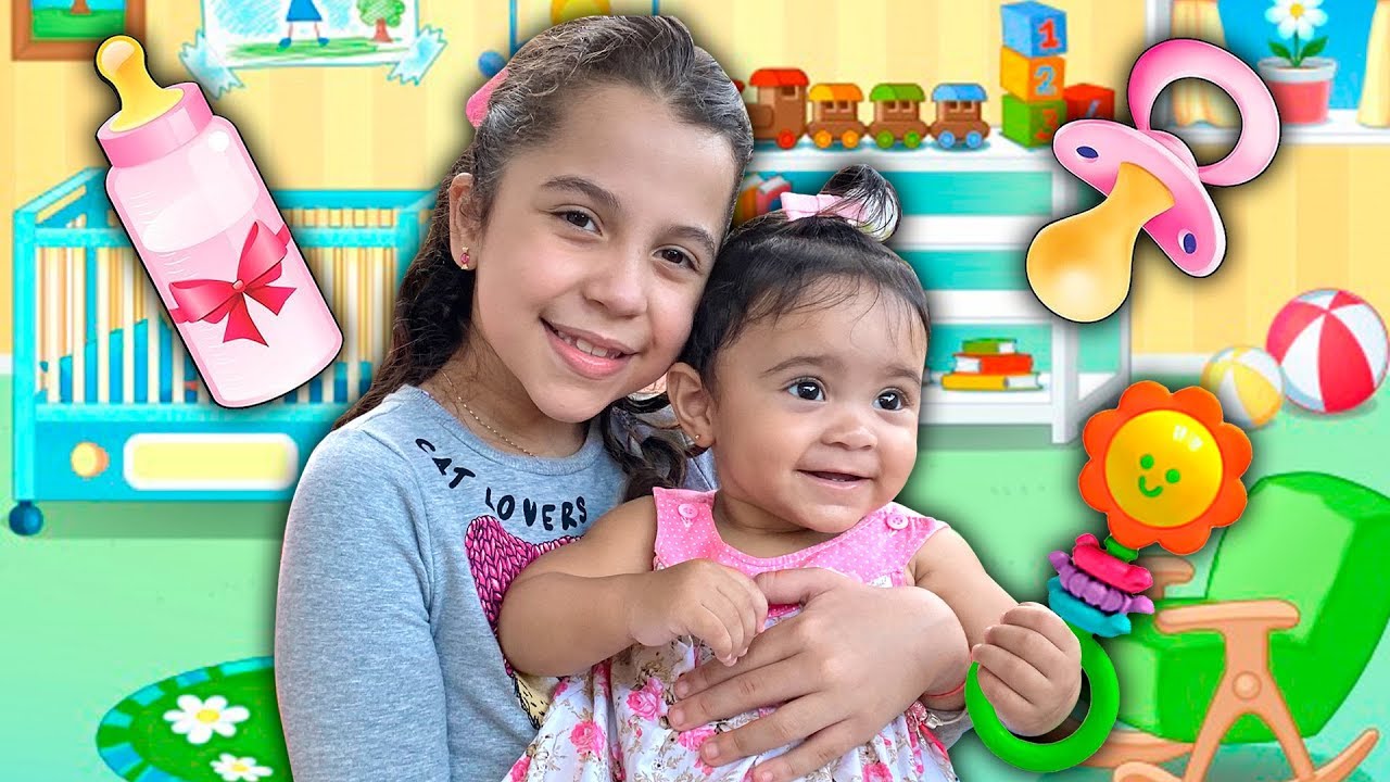 SARAH FINGE ser BAB&Aacute; por um dia de UM BEB&Ecirc; DE VERDADE | Sarah Pretend to play nanny!!!