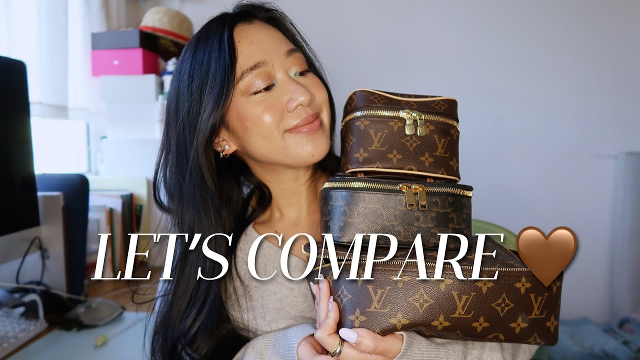 Сравнение Louis Vuitton Nice Nano, Packing Cube MM и небольшого набора туалетных принадлежностей ...