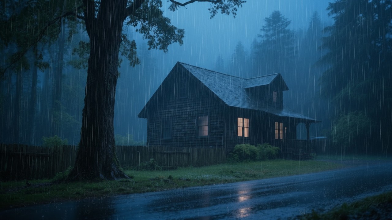 Rain Sounds for Deep Sleep | Peaceful Forest Cabin Night in Heavy Rain Storm