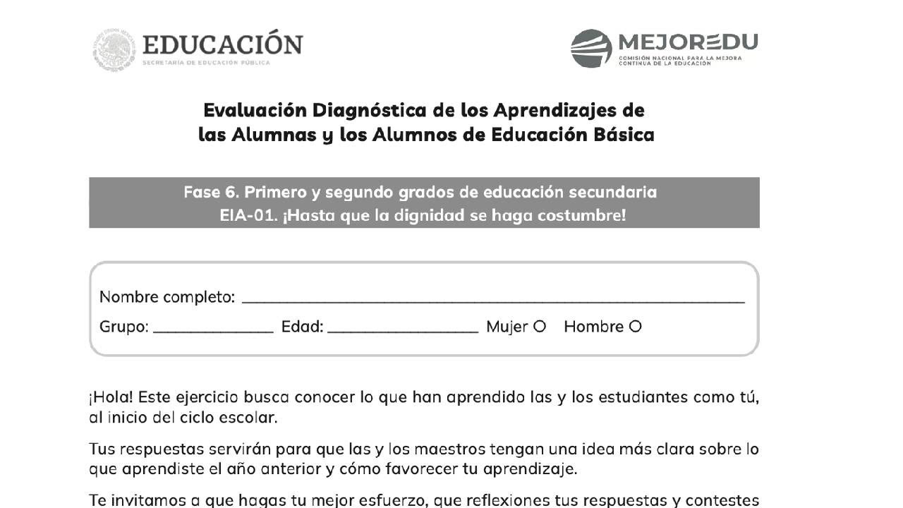 EXAMEN DIAGNÓSTICA MEJOREDU SEGUNDO DE SECUNDARIA 2024 EXAMEN 1