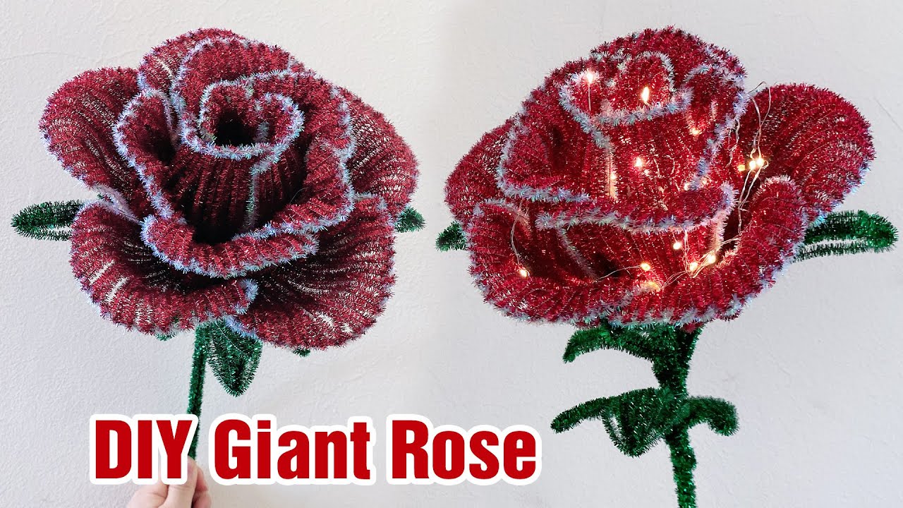 DIY Flower: how to make super big pipe cleaner rose | tutorial super big rose Lamp Flower Home Decor
