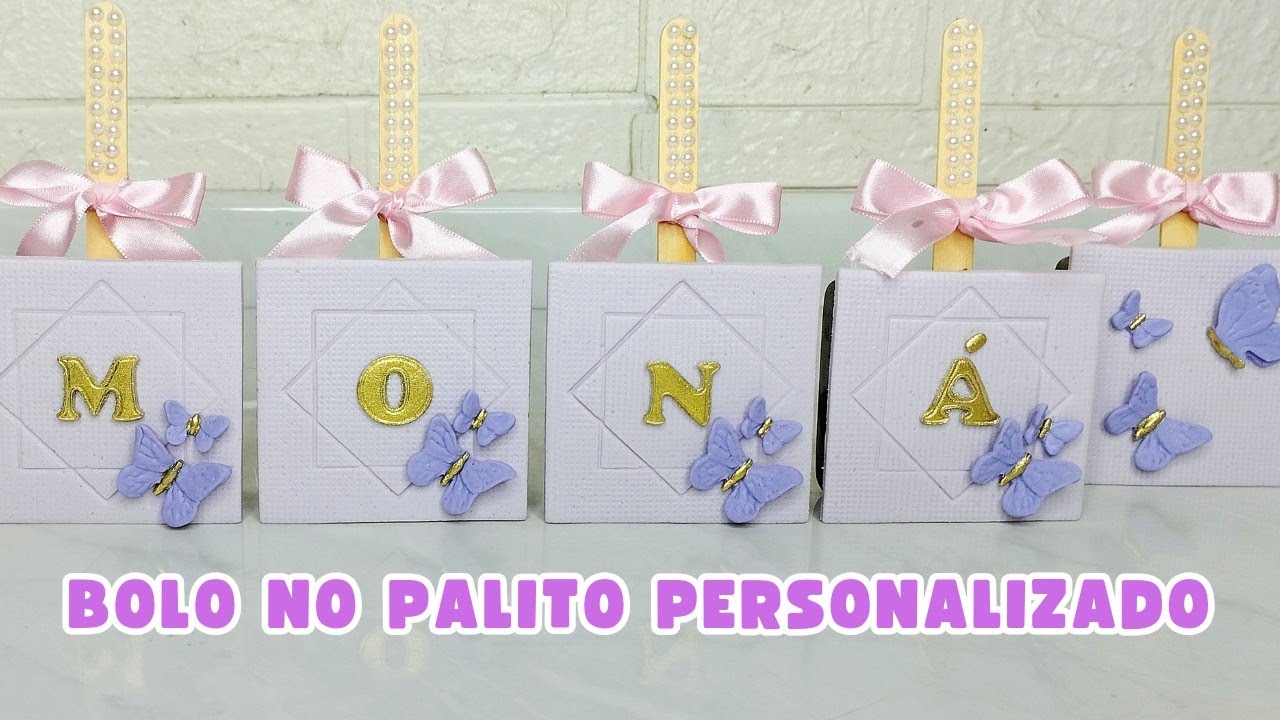 BOLO NO PALITO PERSONALIZADO TEMA BORBOLETA 🦋