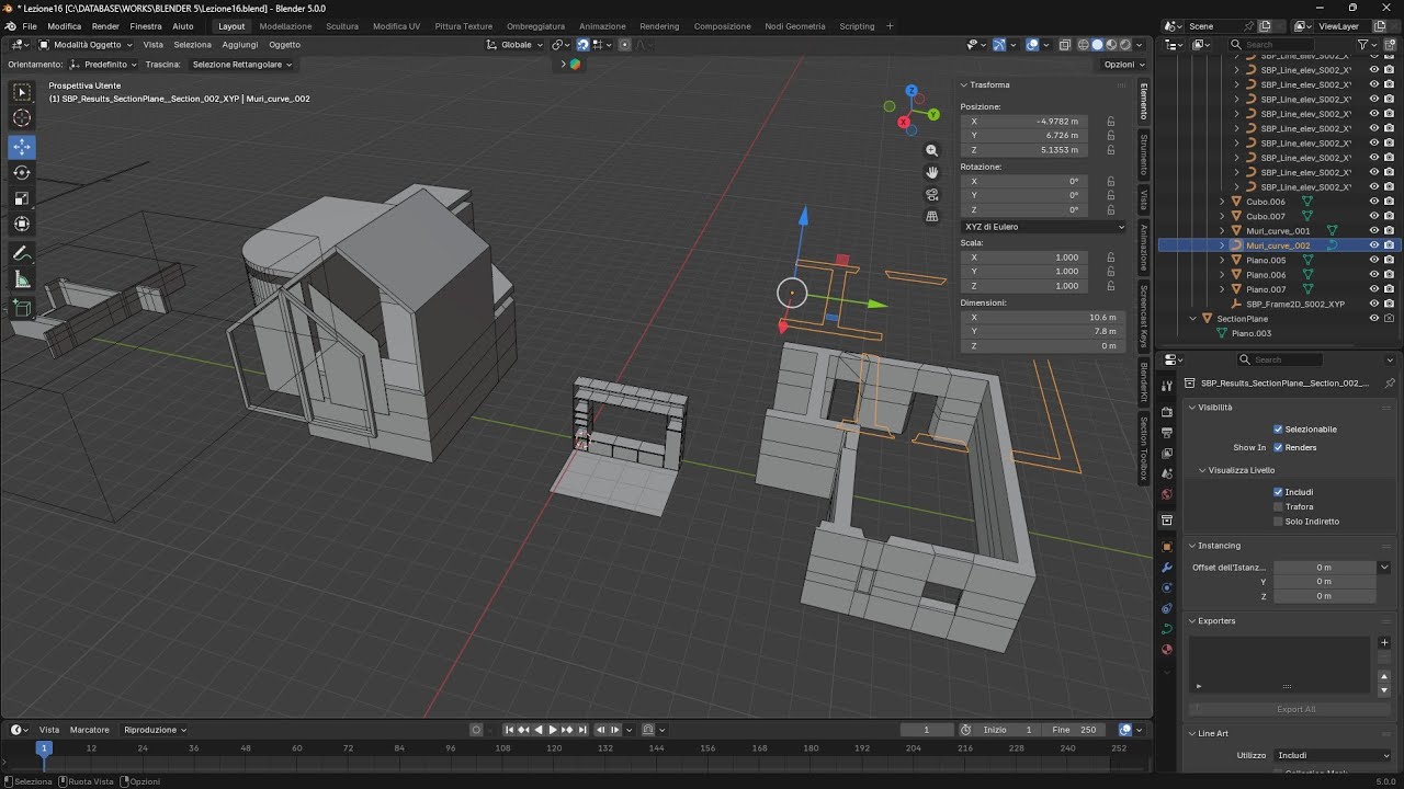 BLENDER - Lezione 16 - Modellazione per Divisione e Per Addizione, Sezione DXF, CAD 2D, Inset, Build