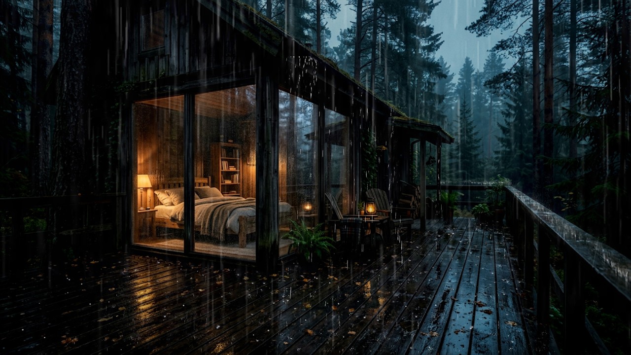 Heavy Rain White Noise 🌧️ Cabin in the Woods for Deep Sleep | 3 Hours [No Ads]