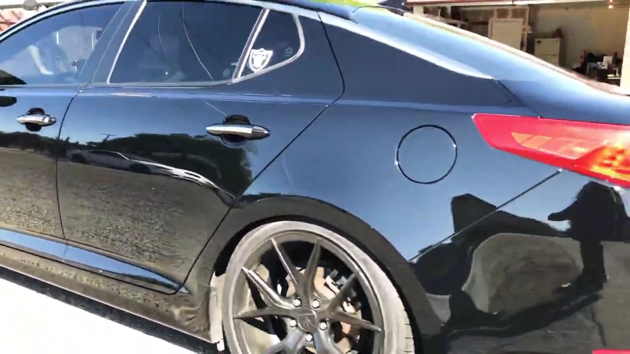 Kia Optima lowered on Megan Coilovers 32 adjustable and 19&rdquo; rims. Video after a one step polish. 💎
