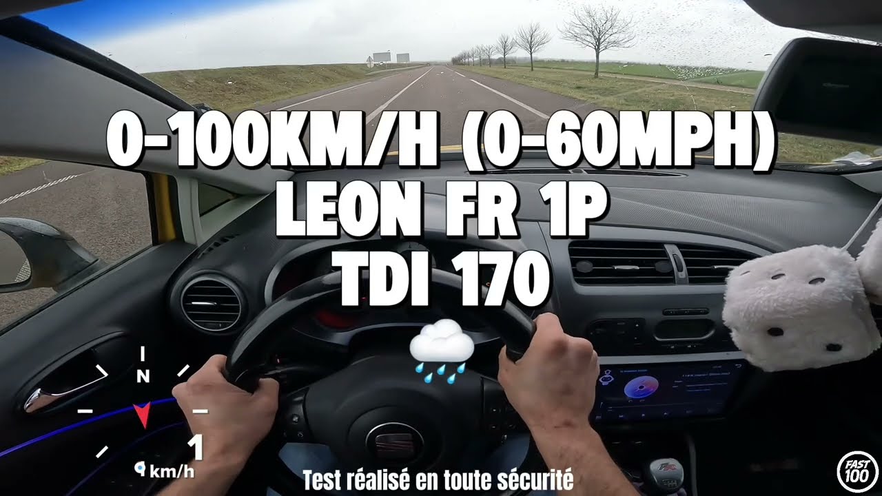 JE TESTE LE 0-100 KM/H (0-60 MPH) de cette SEAT LEON FR 1P TDI 170 sur route mouillée ! 🌧️