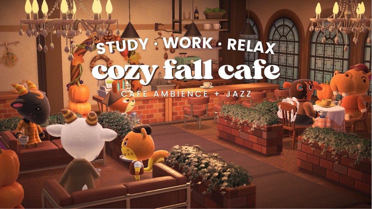 Cozy Fall Café 🍂 1 Hour Fall Jazz ☕ Fireplace Crackle| Chatter | Study Music | Work Aid 🎧