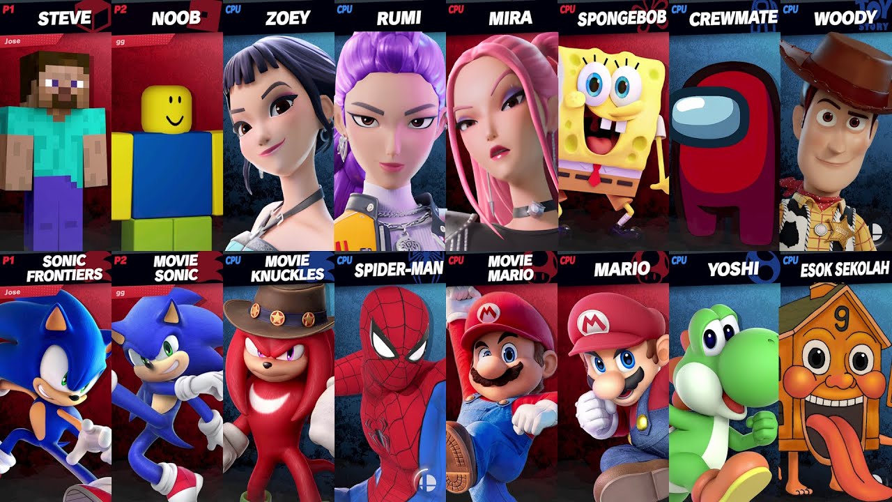 Sonic vs Mario vs Spiderman vs Rumi vs Roblox vs Minecraft vs Brainrot | Super Smash Bros Ultimate