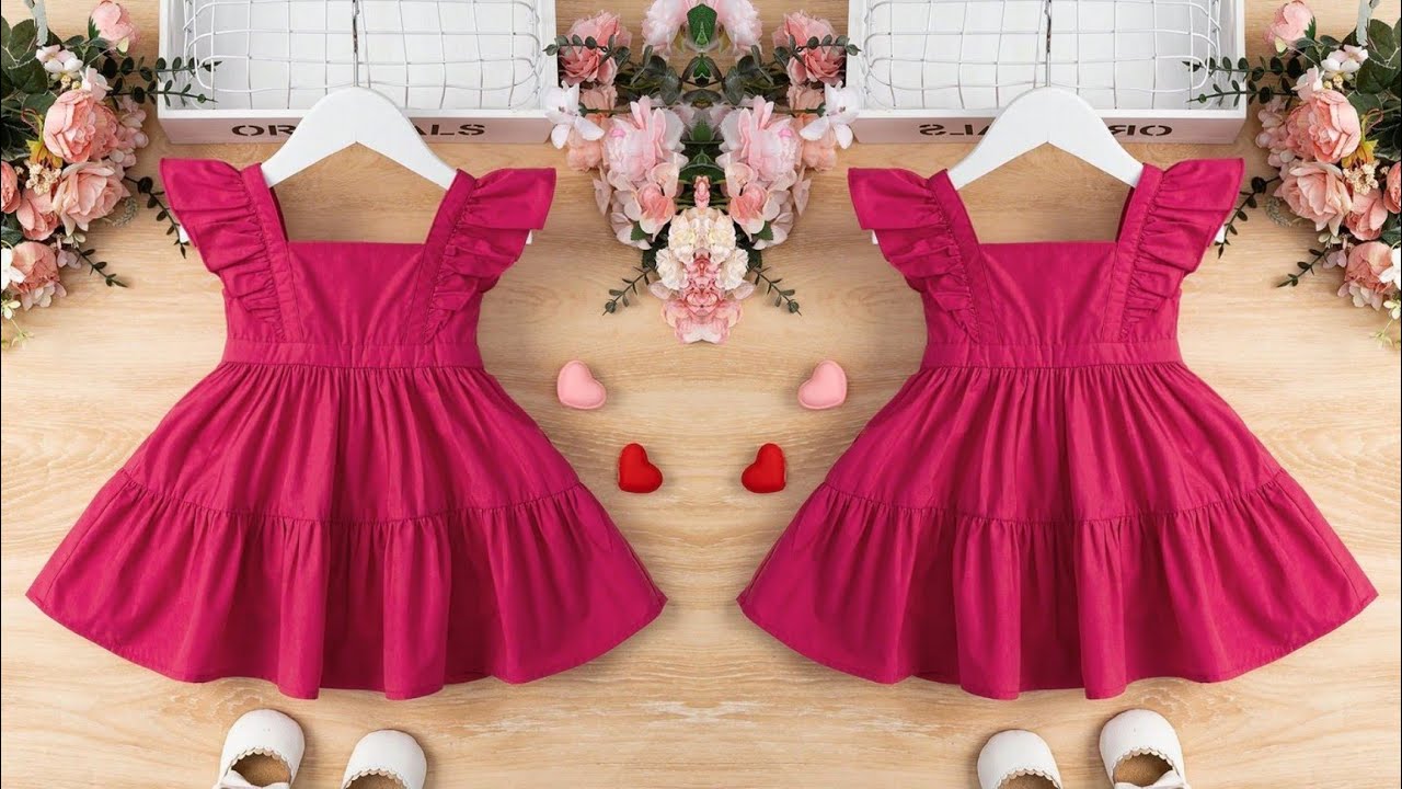Beautiful Ruffle Trim Layer Baby Frock Cutting and Stitching/Baby Frock Design